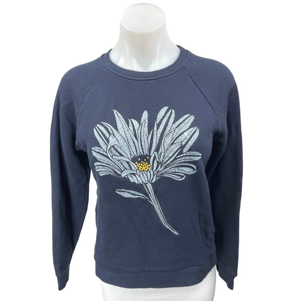 Whistles Women's Black Floral Embroidered Long Sleeve Pullover Sweatshirt Top S